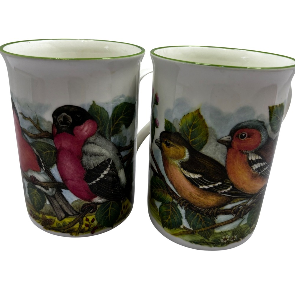 Crown Trent Fine Bone China Mugs Set of 2 Garden‎ Birds Staffordshire England 4"